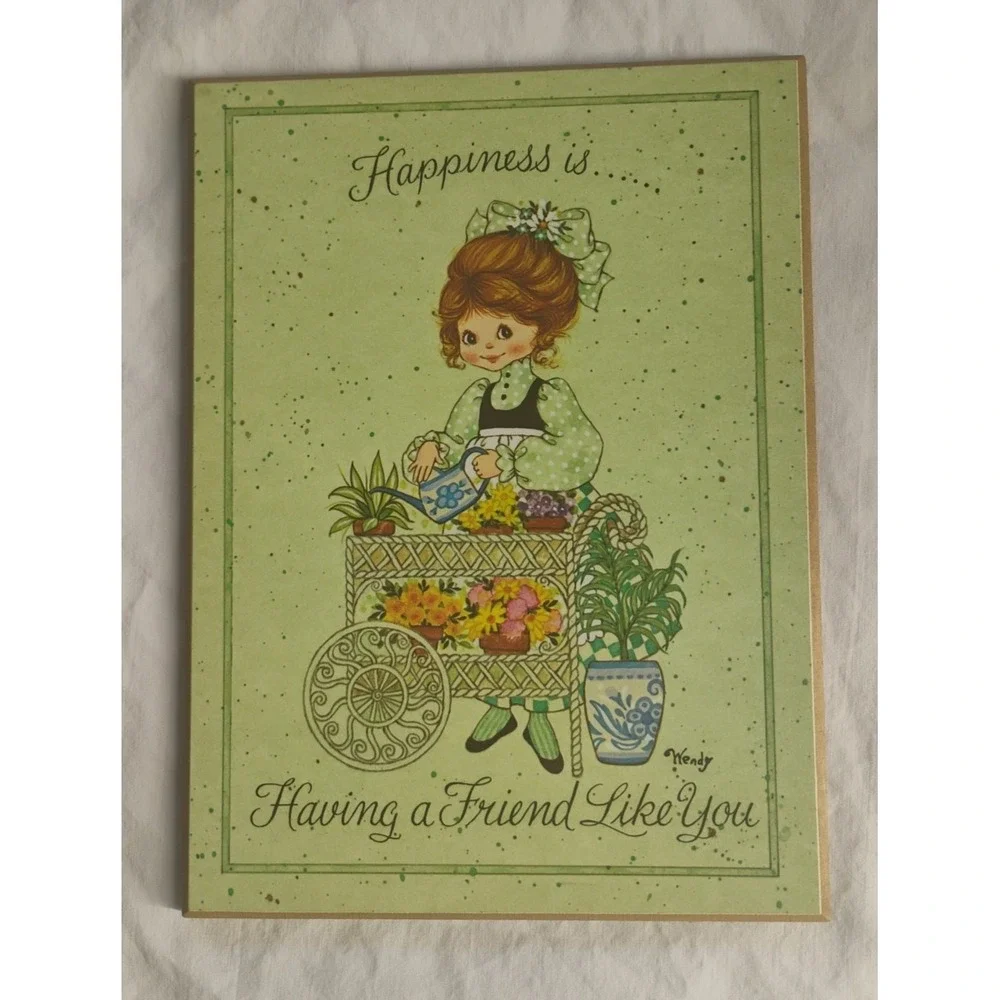 Vtg 80s Wendy Flower Girl Happiness Is Having A Friend Like You Wall Picture